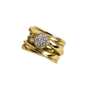 Anillo Ancho de Oro Amarillo y Brillantes