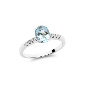 Anillo con aguamarina y brillantes