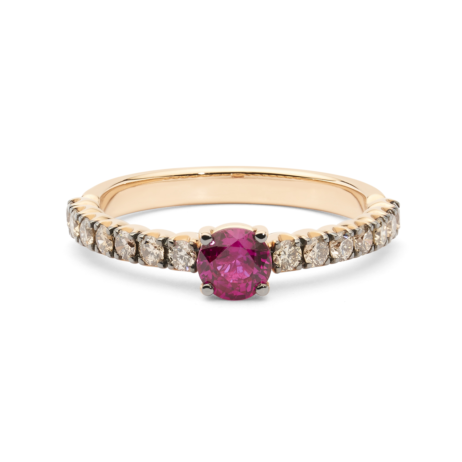 Anillo de brillantes brown y rubí