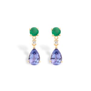 Pendientes con esmeraldas y tanzanitas