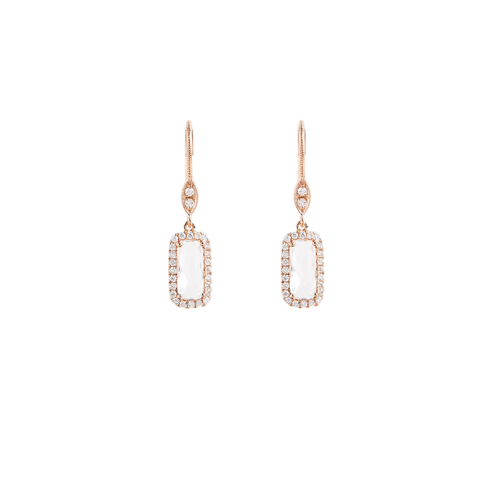 Pendientes de Oro Rosa con Topacio transparente y Brillantes